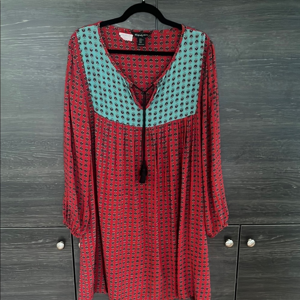 EUC Rhapsody Noir Red & Turquoise Boho Midi Dress XL